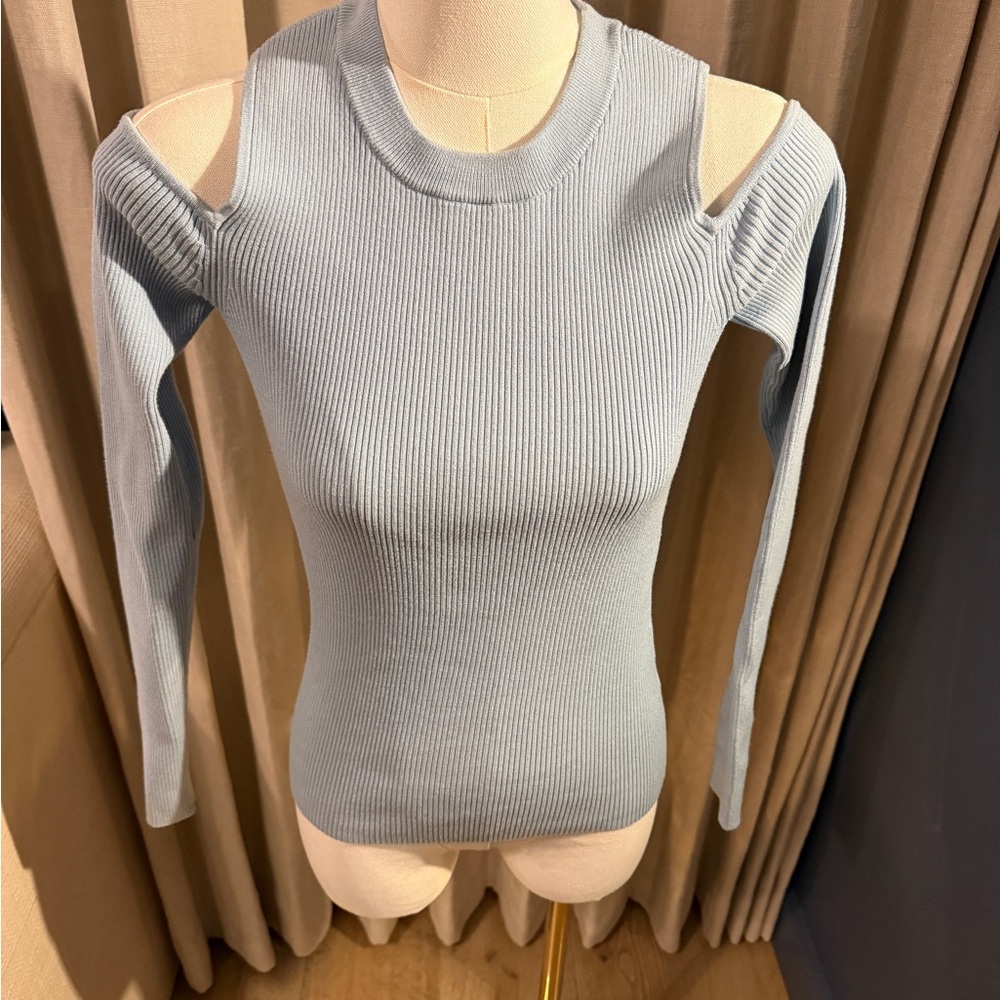 INTERMIX Light Blue Ribbed Knit Top - XS